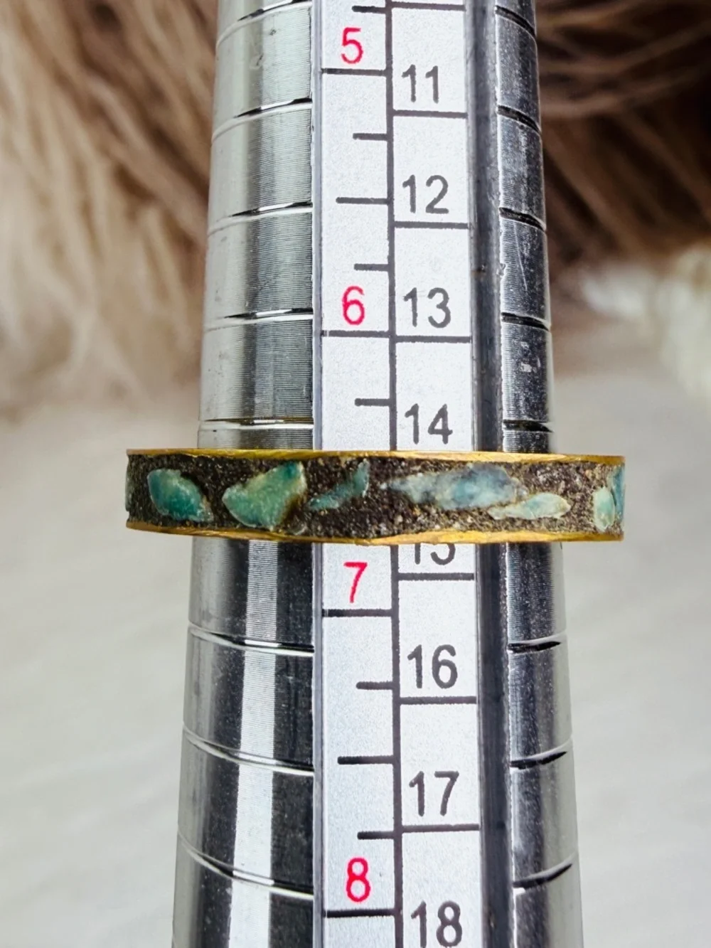 2 Vintage sz 6.5 stacking rings with turquoise colored blue Inlay Brass Bands